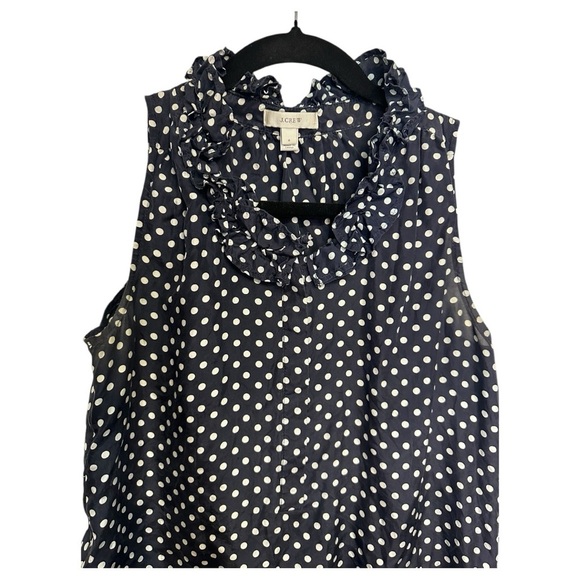 J. Crew 100% Silk Navy Polka Dot Women's Ruffle Sleeveless Top, sz 2 - Picture 2 of 6